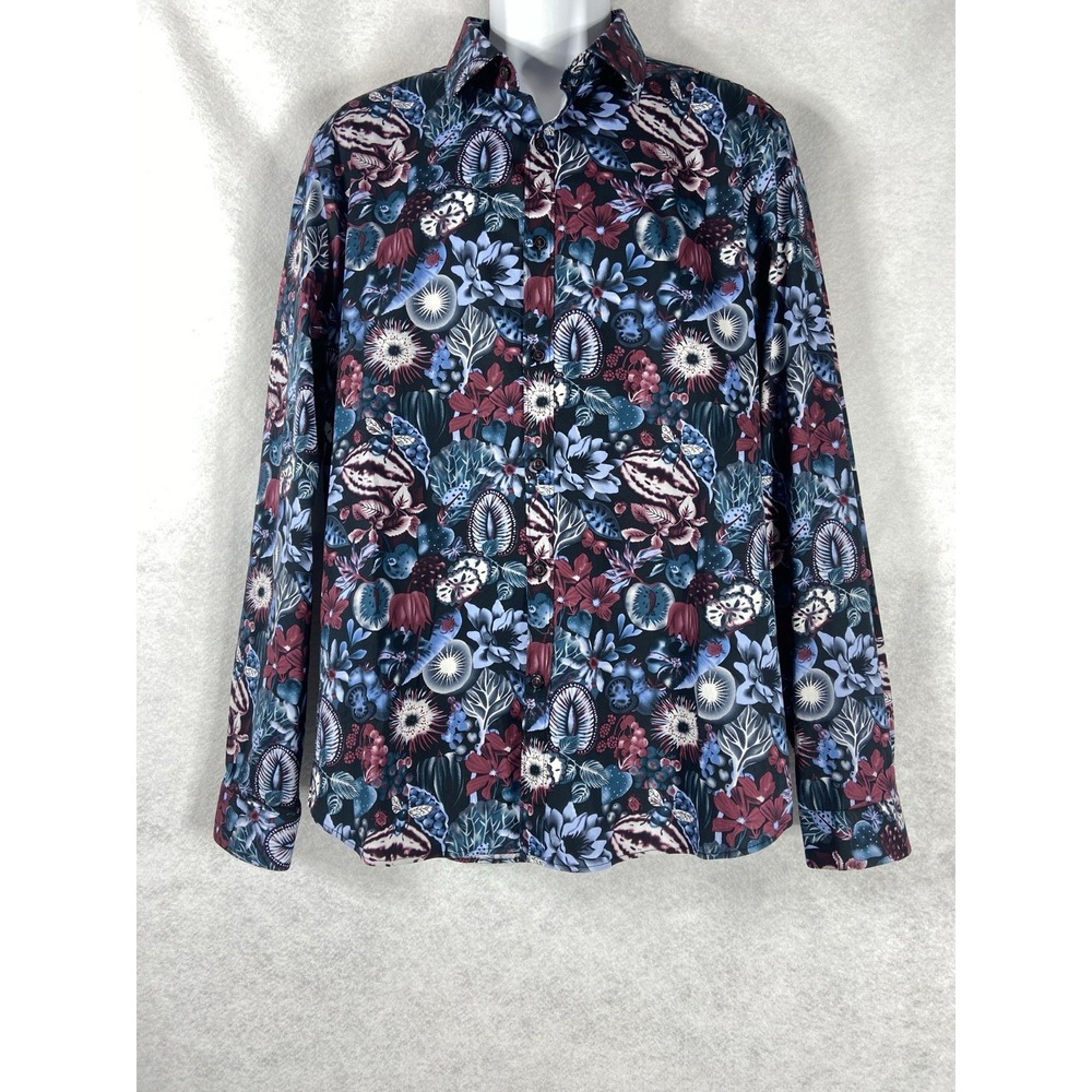 Paisley & Gray Shirt Mens XL Blue Red Button Up Long Sleeve Floral Slim Fit